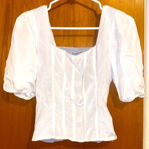 White, Square neck, Puff sleeve, Causal Top